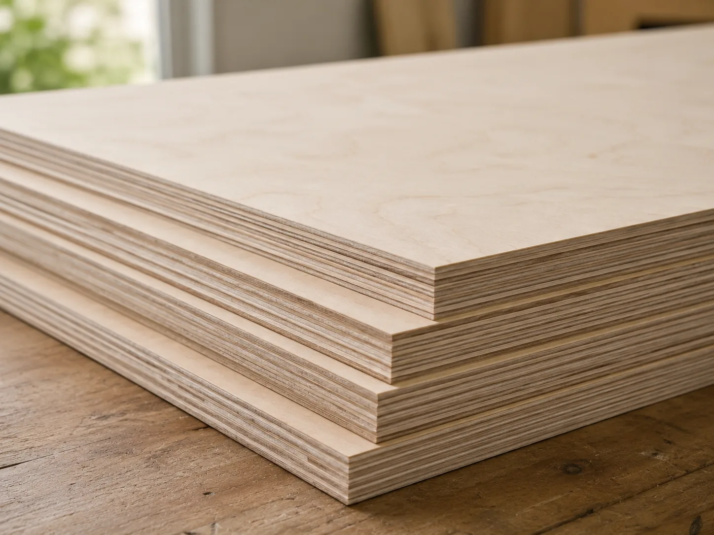 Close-up of plywood showing the characteristic layered edge