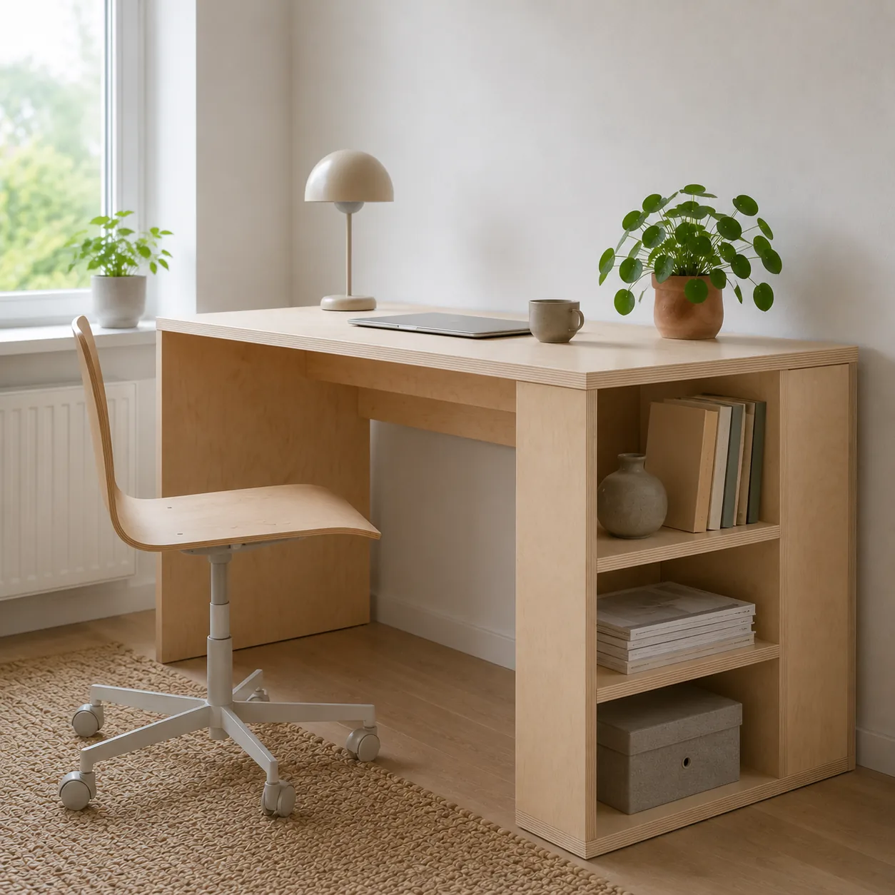 Example impression: Bookcase wall with desk niche 47 × 77 in