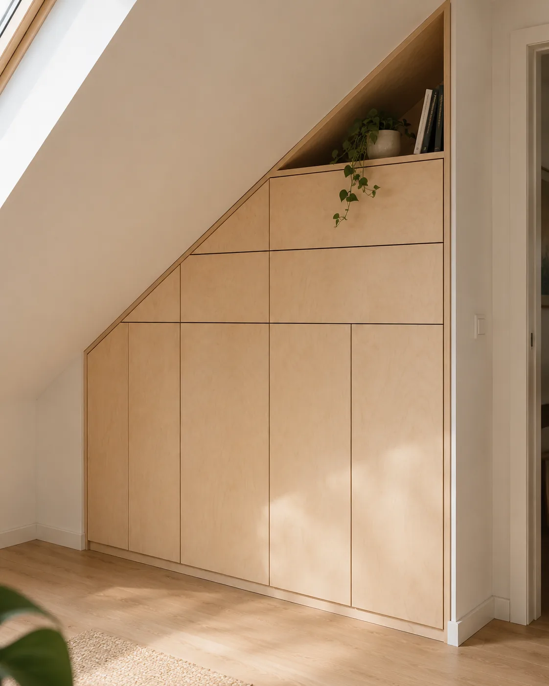 Einbauschrank an der Dachschräge aus Birken-Multiplex